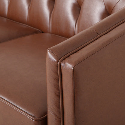 Faux Leather Button Tufted 3-seater Sofa with Wood Legs