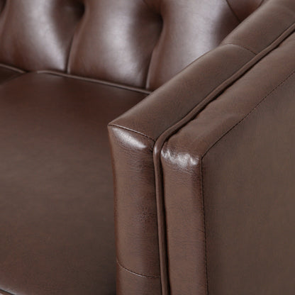 Faux Leather Button Tufted 3-seater Sofa with Wood Legs