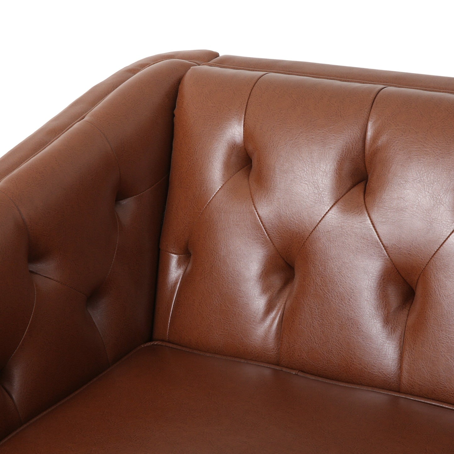 Faux Leather Button Tufted 3-seater Sofa with Wood Legs