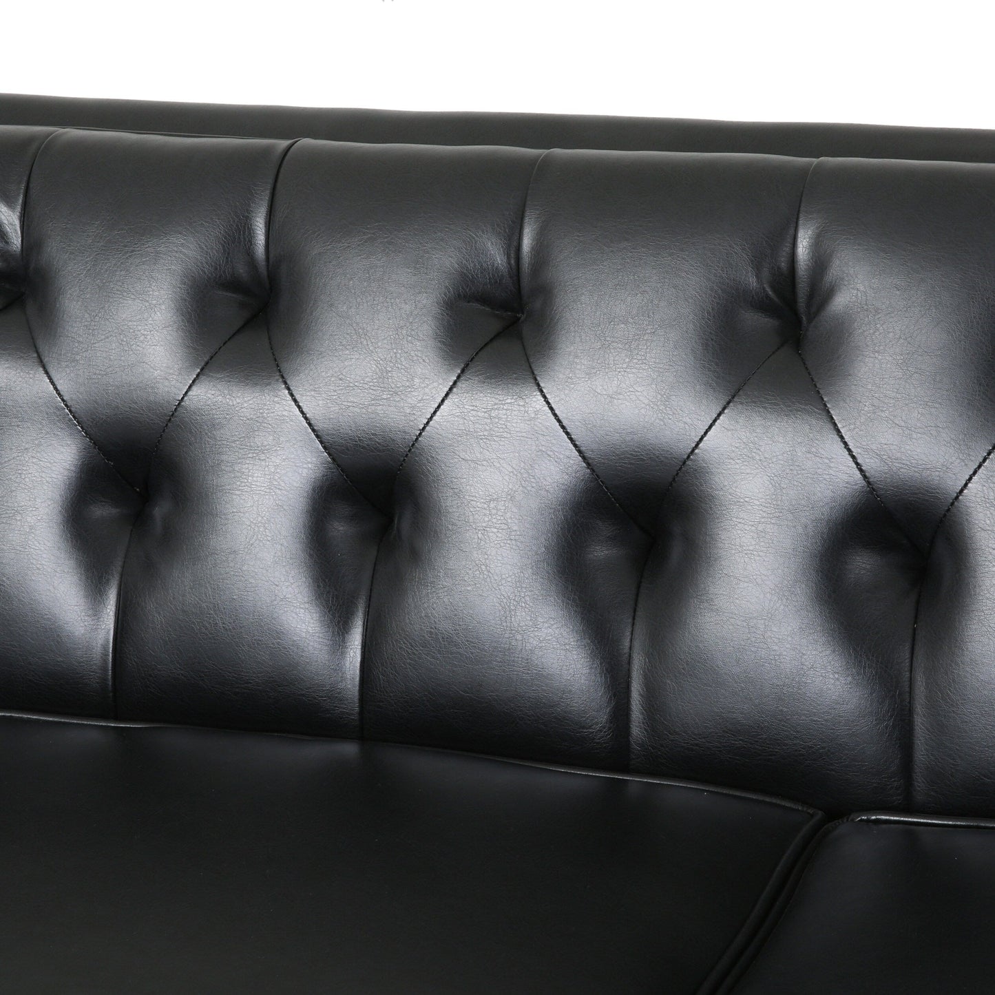Faux Leather Button Tufted 3-seater Sofa with Wood Legs
