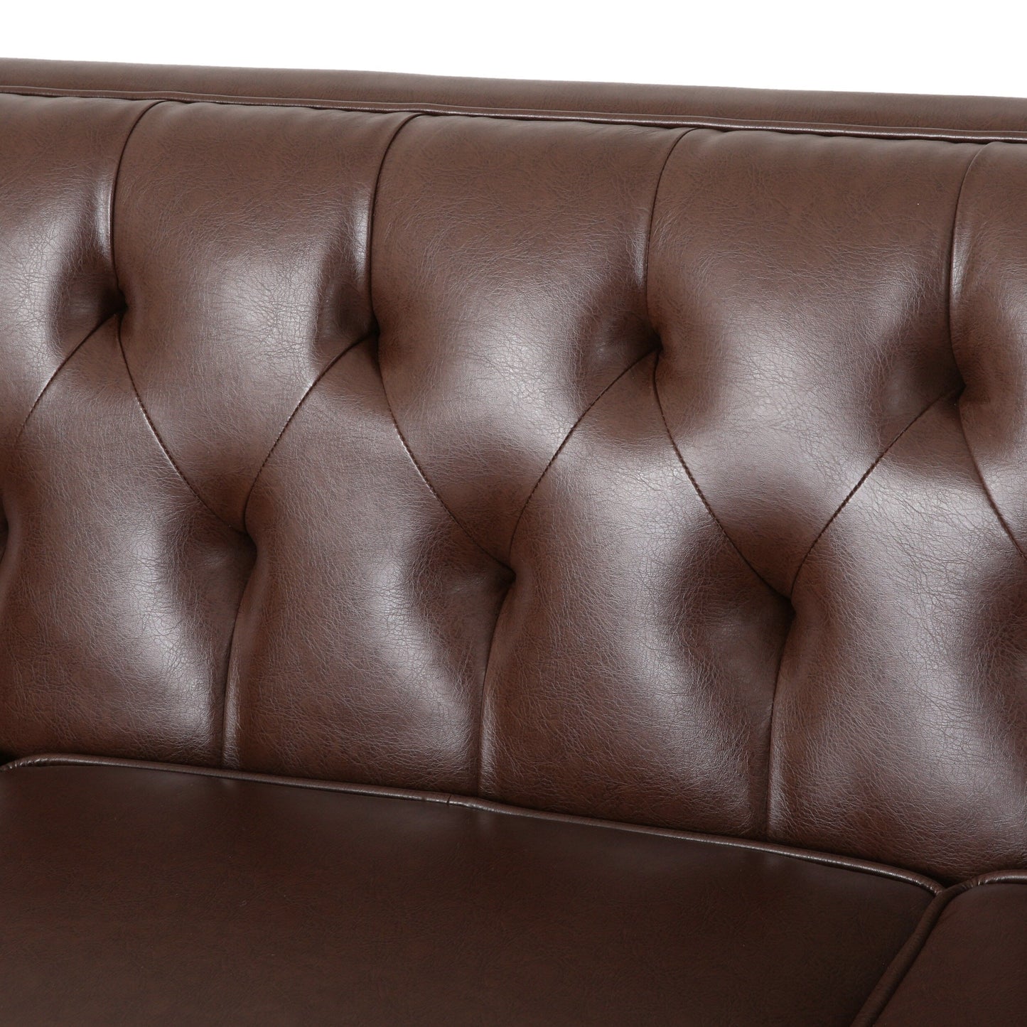 Faux Leather Button Tufted 3-seater Sofa with Wood Legs