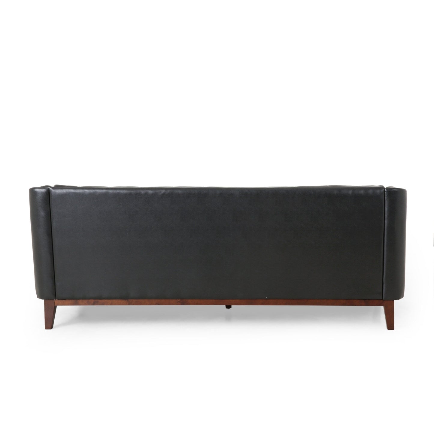 Faux Leather Button Tufted 3-seater Sofa with Wood Legs