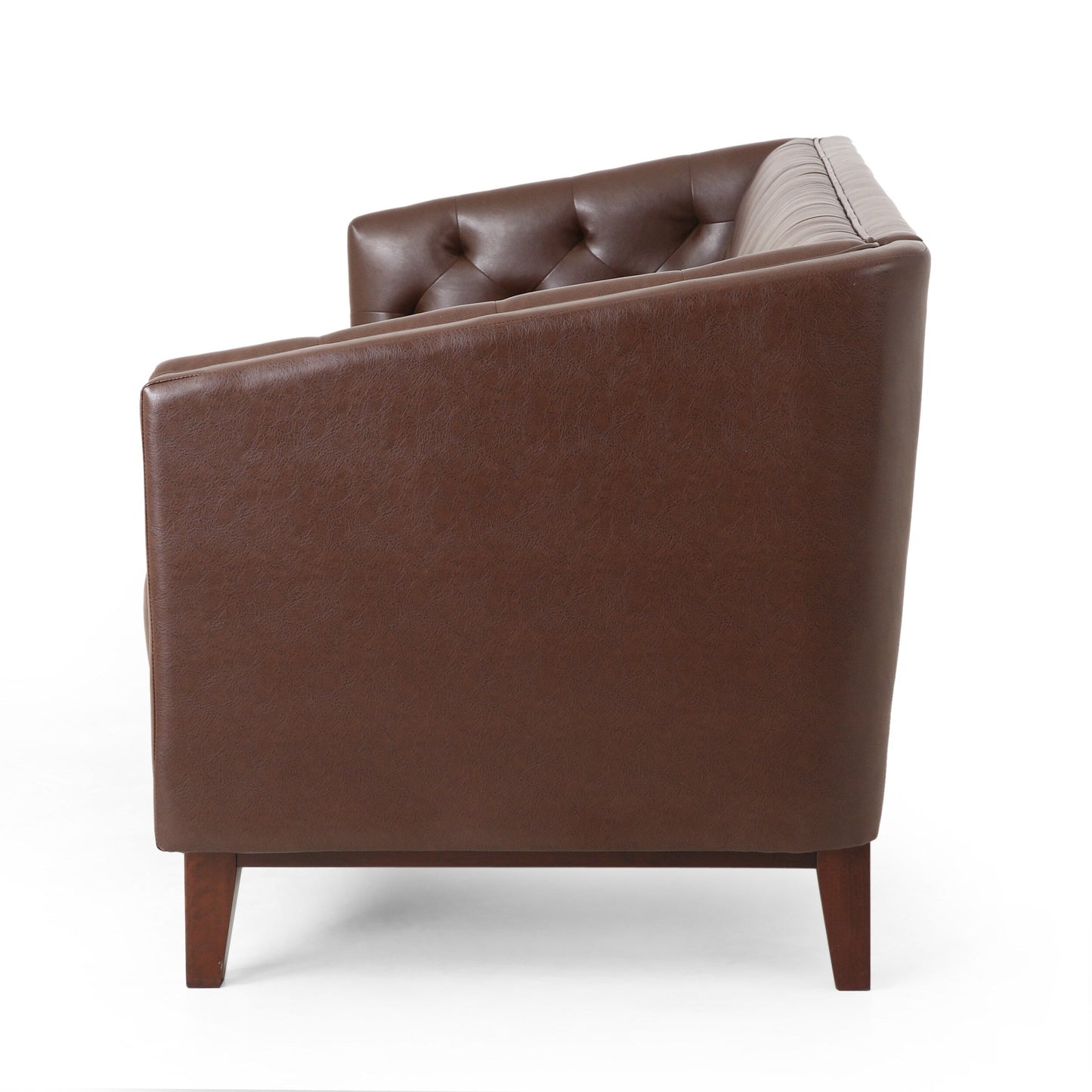 Faux Leather Button Tufted 3-seater Sofa with Wood Legs