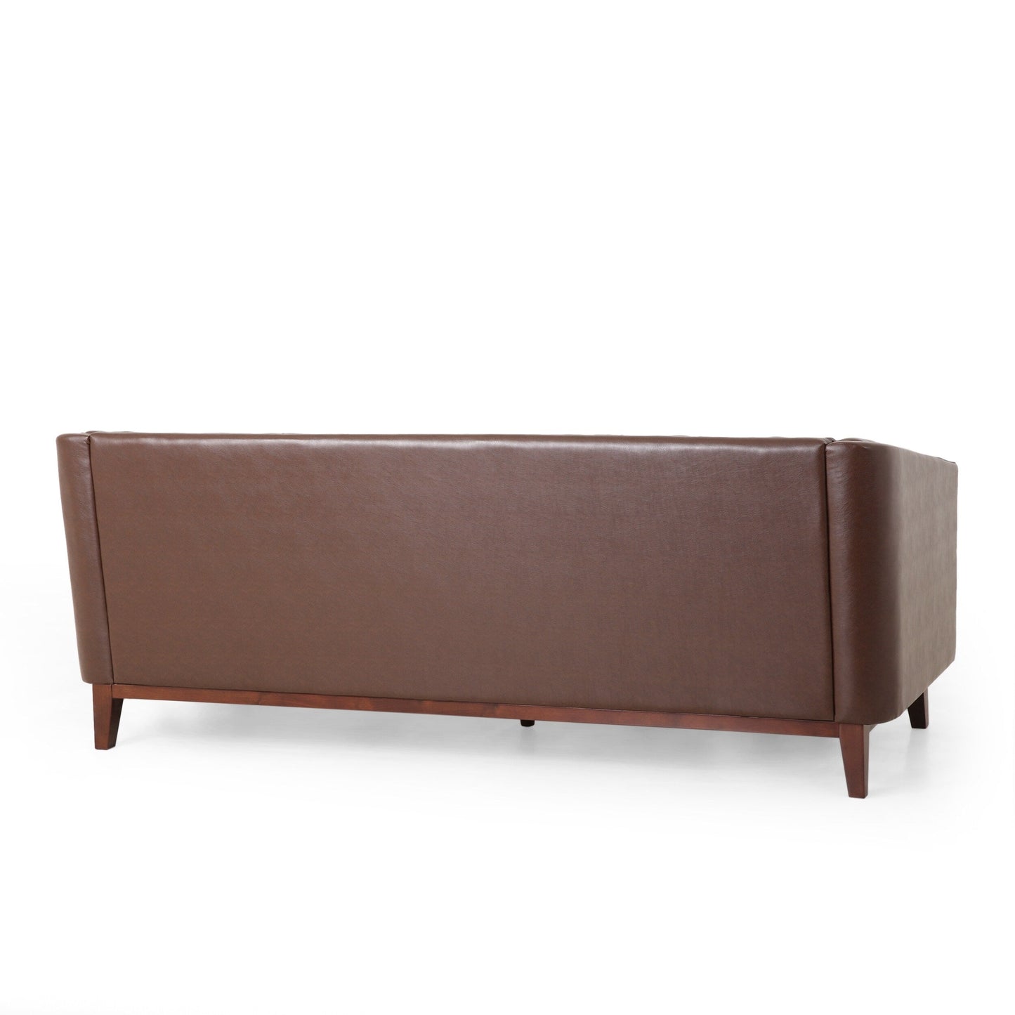 Faux Leather Button Tufted 3-seater Sofa with Wood Legs