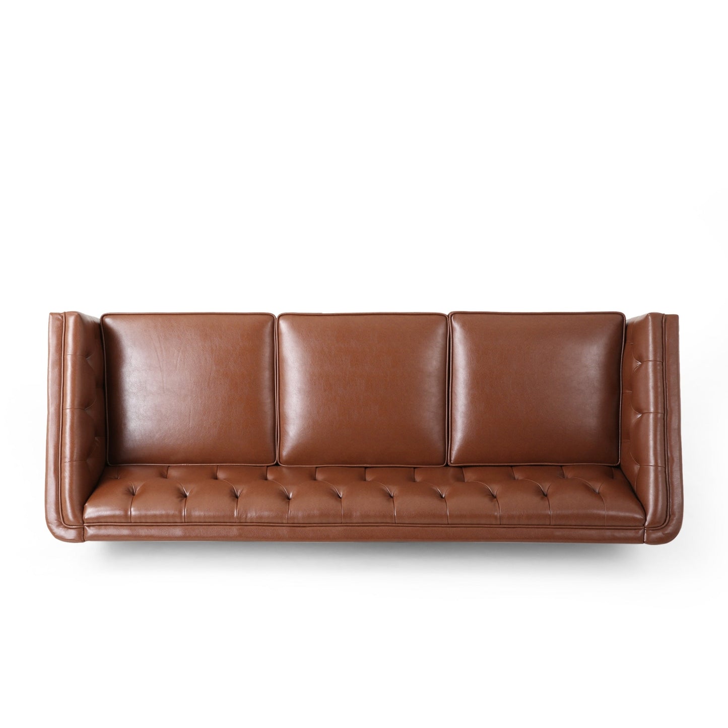 Faux Leather Button Tufted 3-seater Sofa with Wood Legs