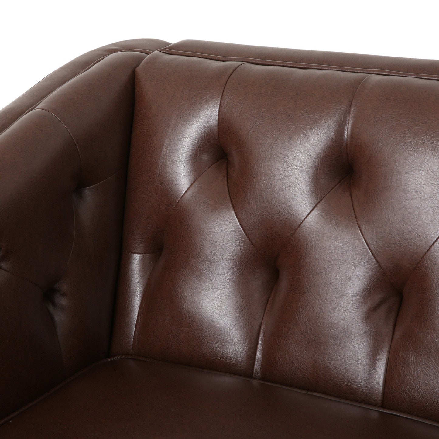 Faux Leather Button Tufted 3-seater Sofa with Wood Legs