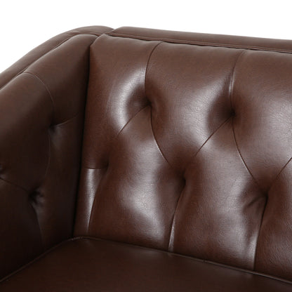 Faux Leather Button Tufted 3-seater Sofa with Wood Legs