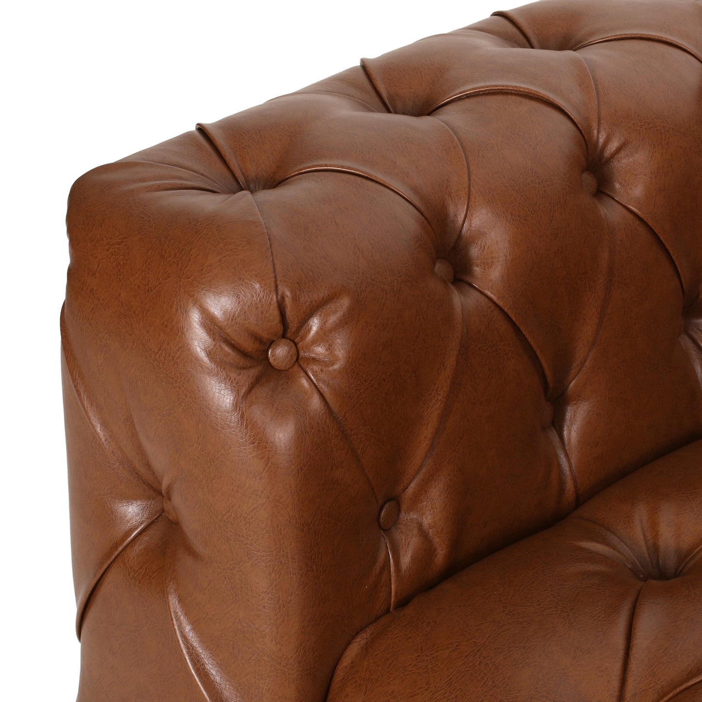 Faux Leather Button Tufted 3-seater Sofa with Wood Legs