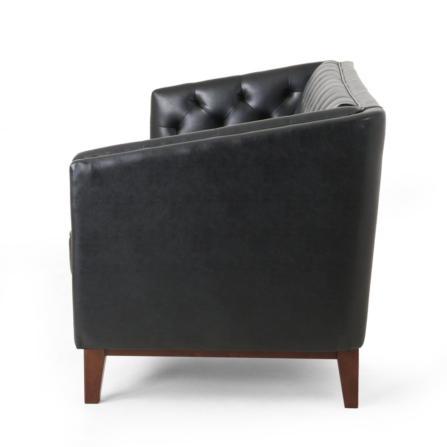 Faux Leather Button Tufted 3-seater Sofa with Wood Legs