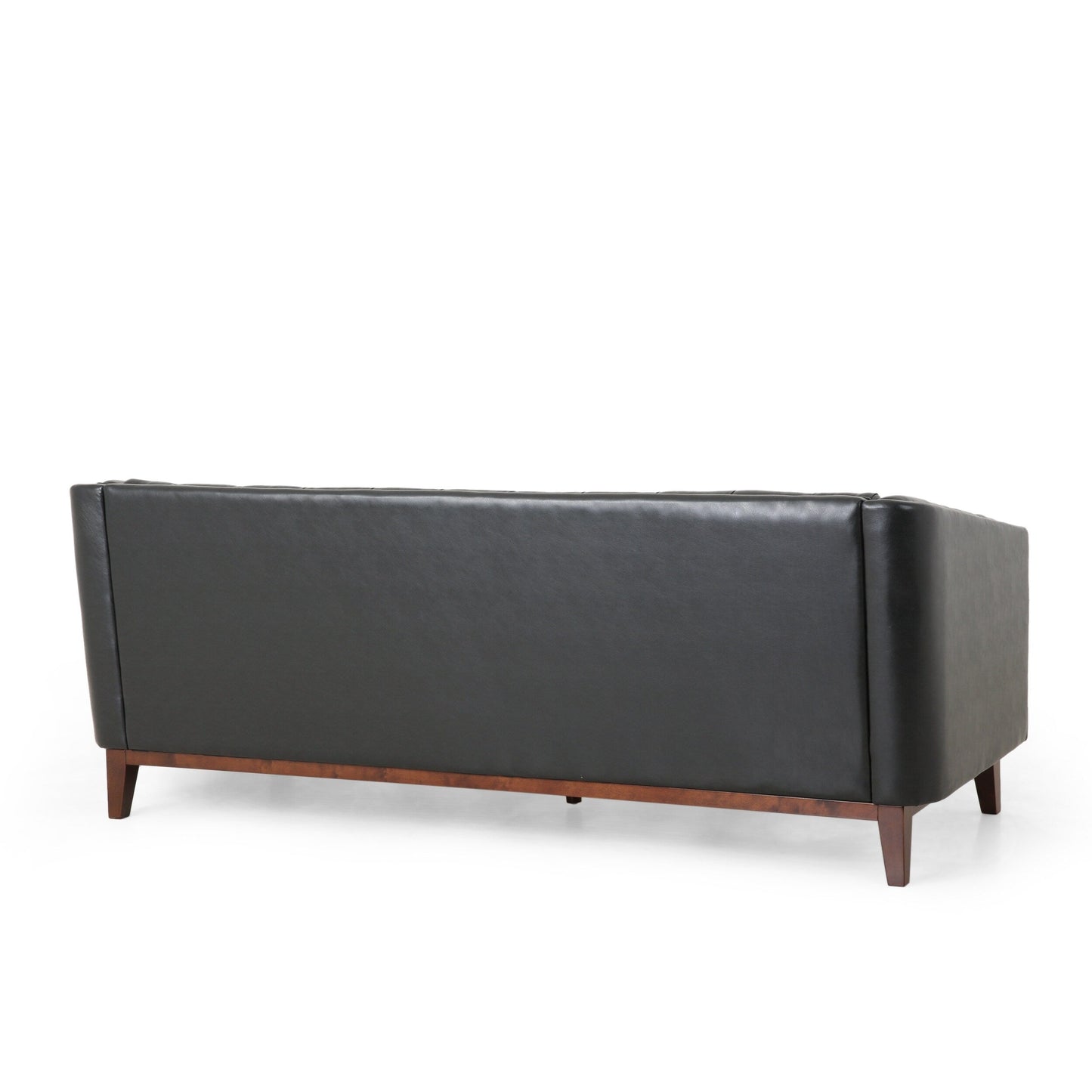Faux Leather Button Tufted 3-seater Sofa with Wood Legs