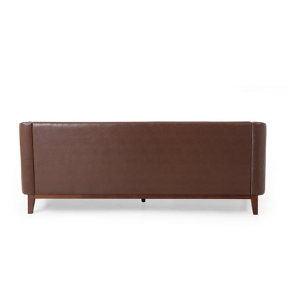 Faux Leather Button Tufted 3-seater Sofa with Wood Legs