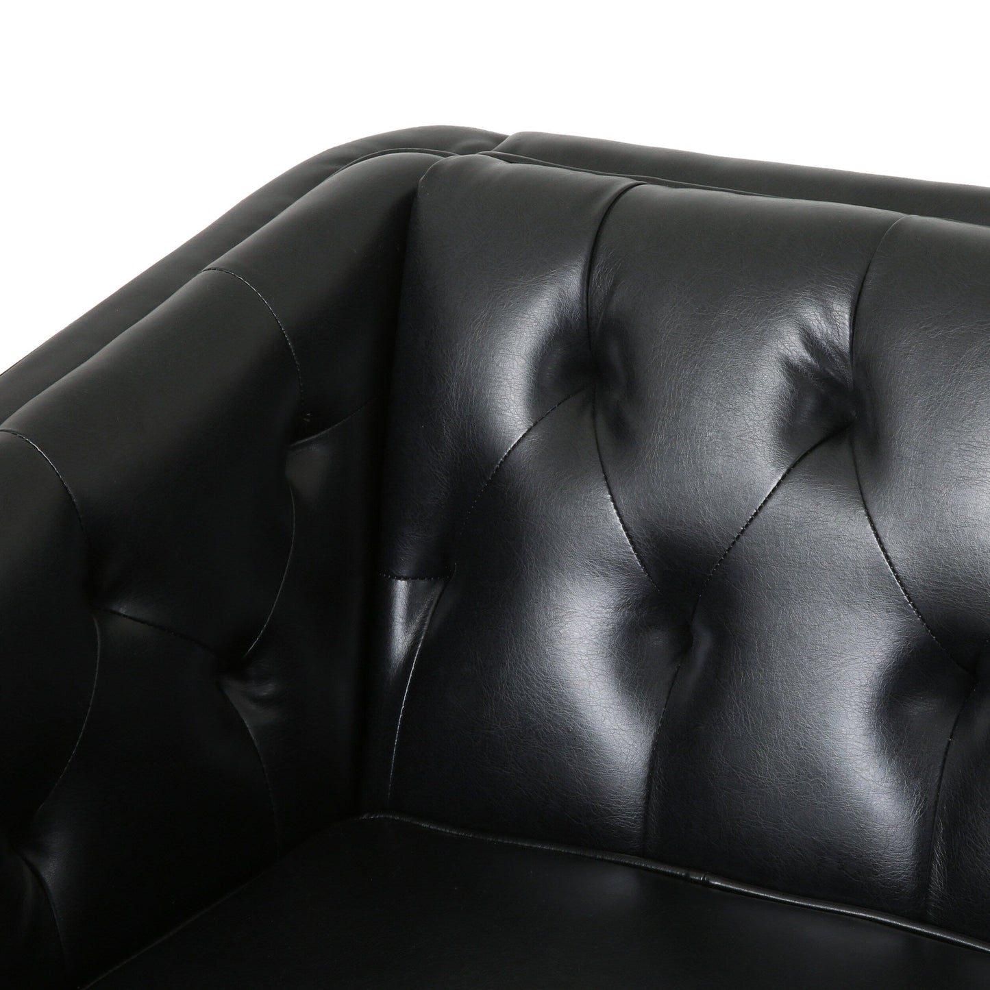 Faux Leather Button Tufted 3-seater Sofa with Wood Legs