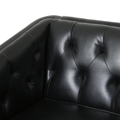 Faux Leather Button Tufted 3-seater Sofa with Wood Legs