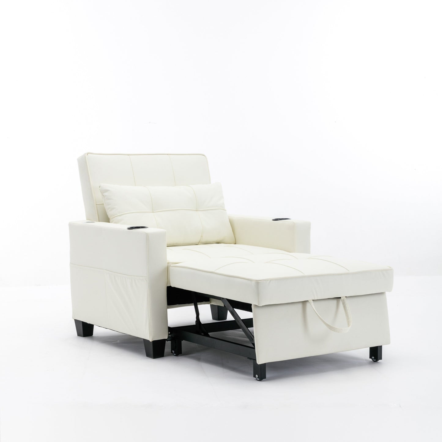 Faux Leather Convertible Sofa Bed with USB Ports