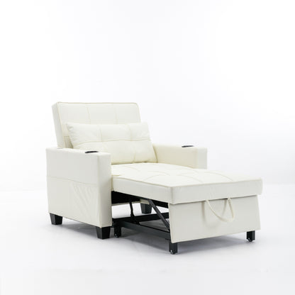 Faux Leather Convertible Sofa Bed with USB Ports