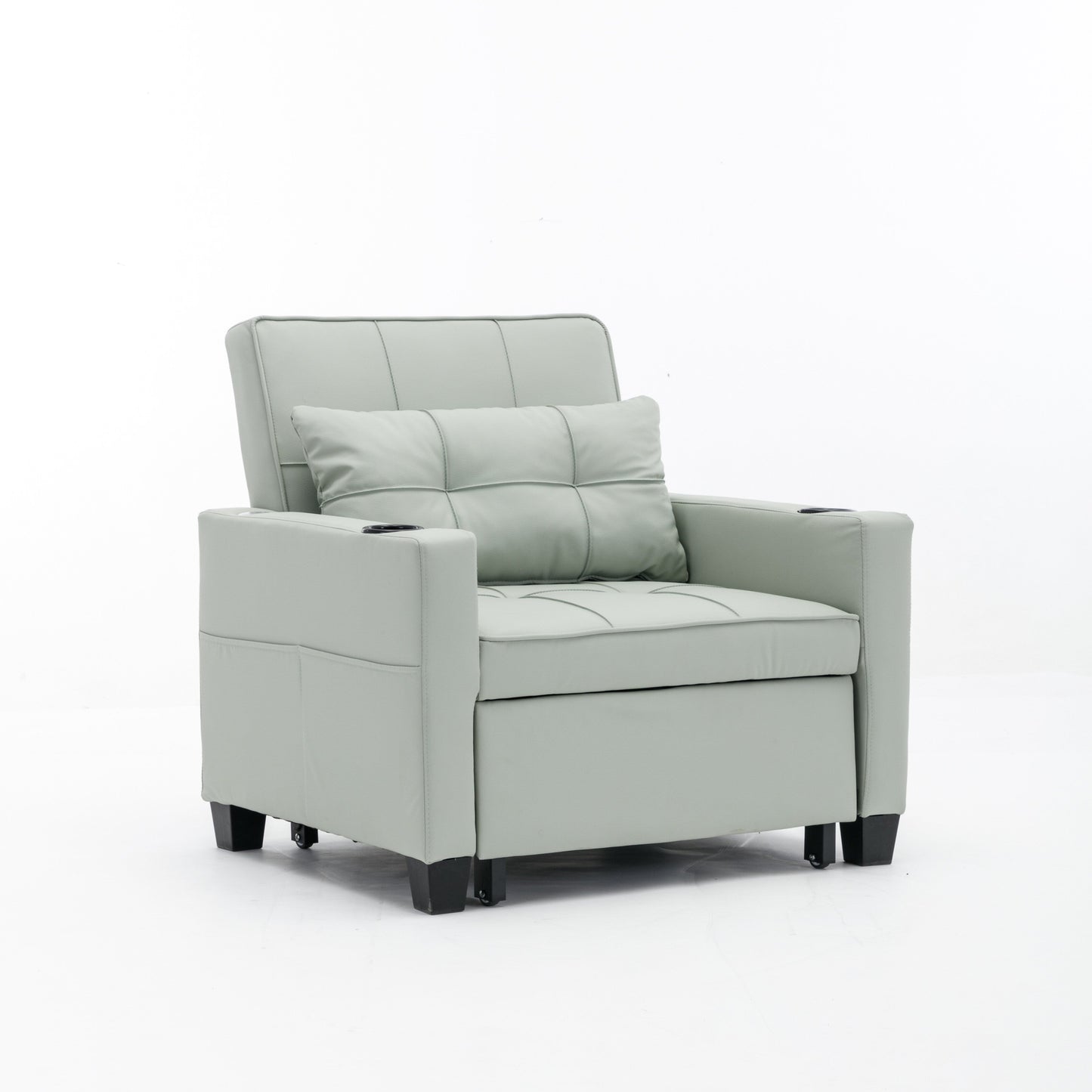 Faux Leather Convertible Sofa Bed with USB Ports