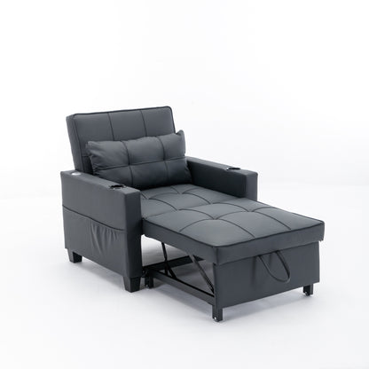 Faux Leather Convertible Sofa Bed with USB Ports