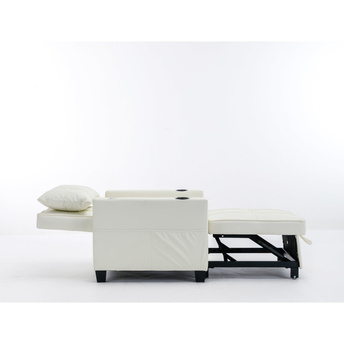 Faux Leather Convertible Sofa Bed with USB Ports