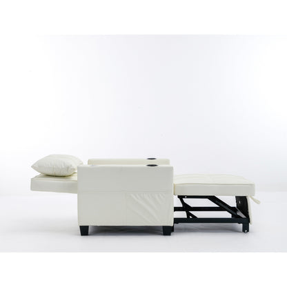 Faux Leather Convertible Sofa Bed with USB Ports