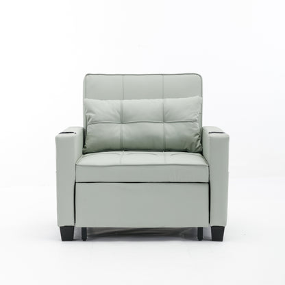 Faux Leather Convertible Sofa Bed with USB Ports