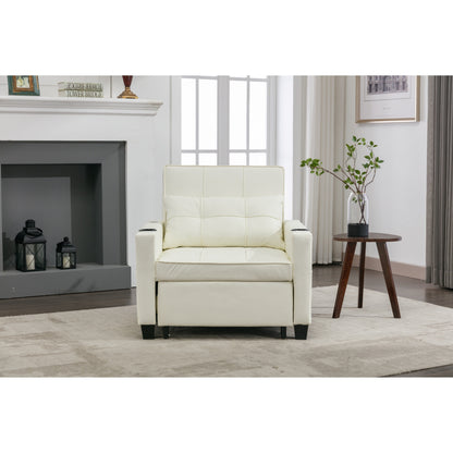 Faux Leather Convertible Sofa Bed with USB Ports
