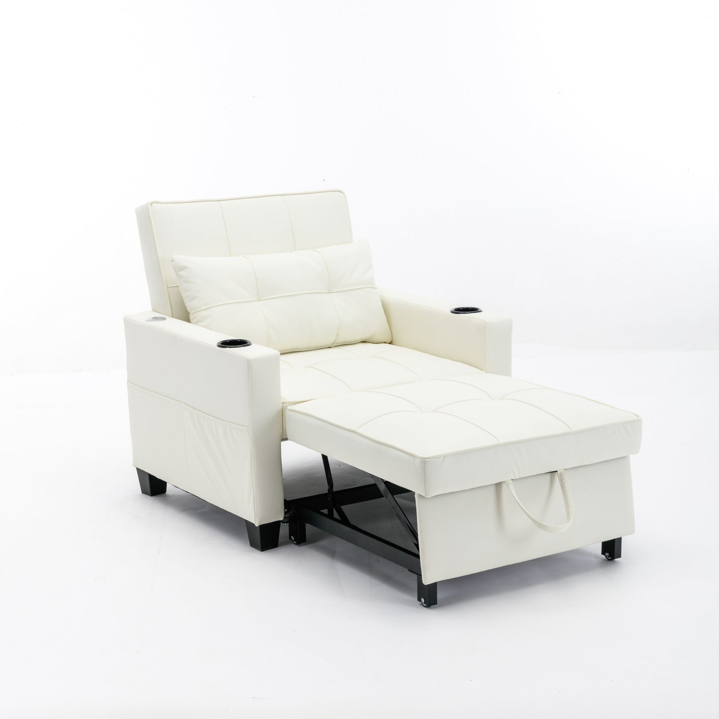 Faux Leather Convertible Sofa Bed with USB Ports