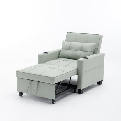 Faux Leather Convertible Sofa Bed with USB Ports