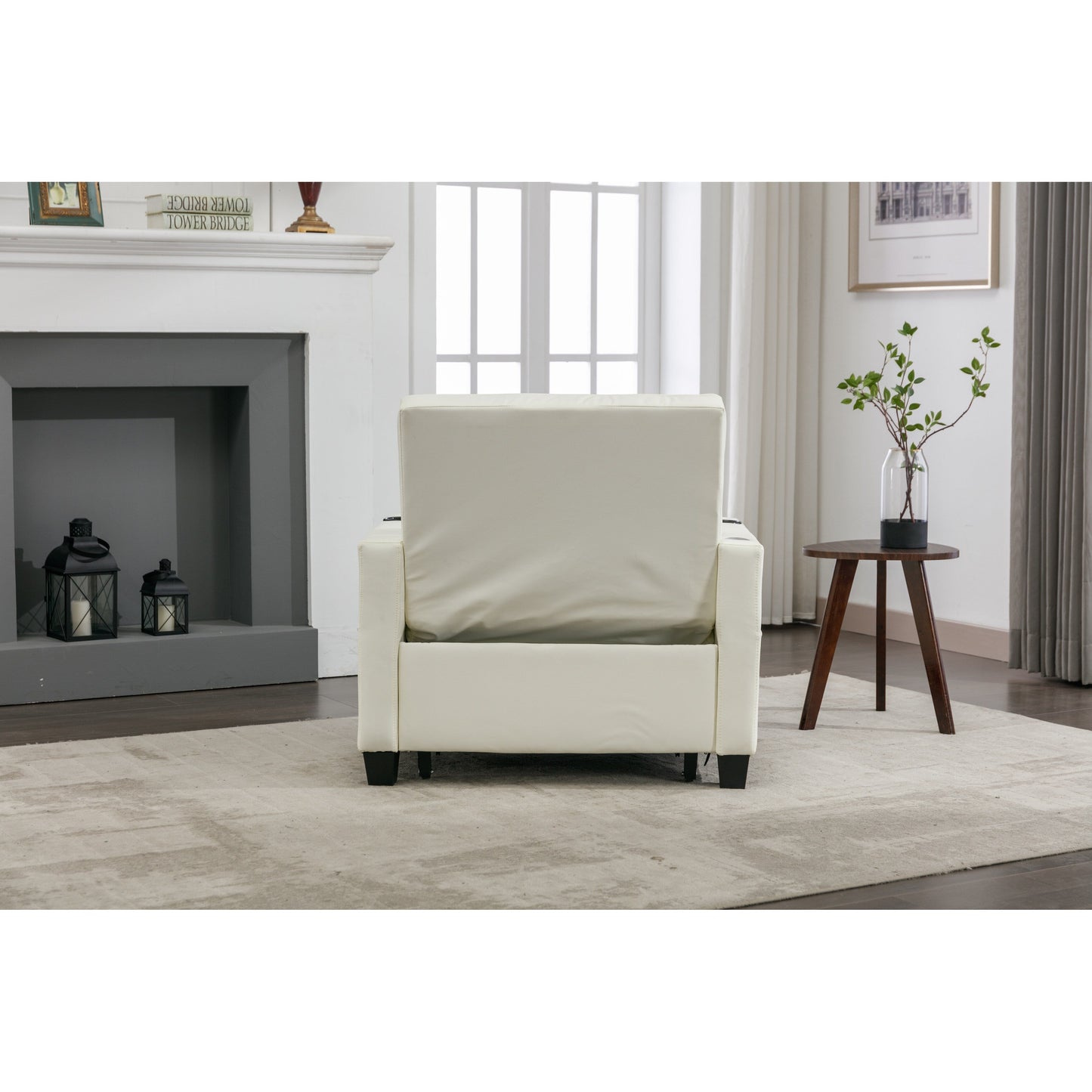 Faux Leather Convertible Sofa Bed with USB Ports