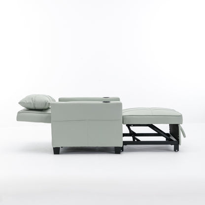 Faux Leather Convertible Sofa Bed with USB Ports