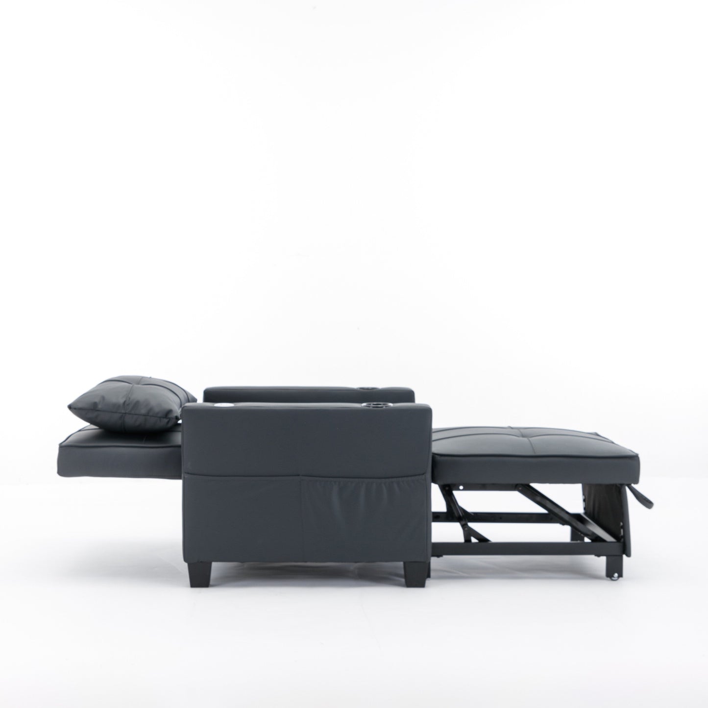Faux Leather Convertible Sofa Bed with USB Ports