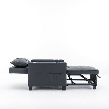 Faux Leather Convertible Sofa Bed with USB Ports