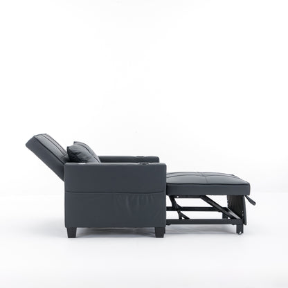 Faux Leather Convertible Sofa Bed with USB Ports