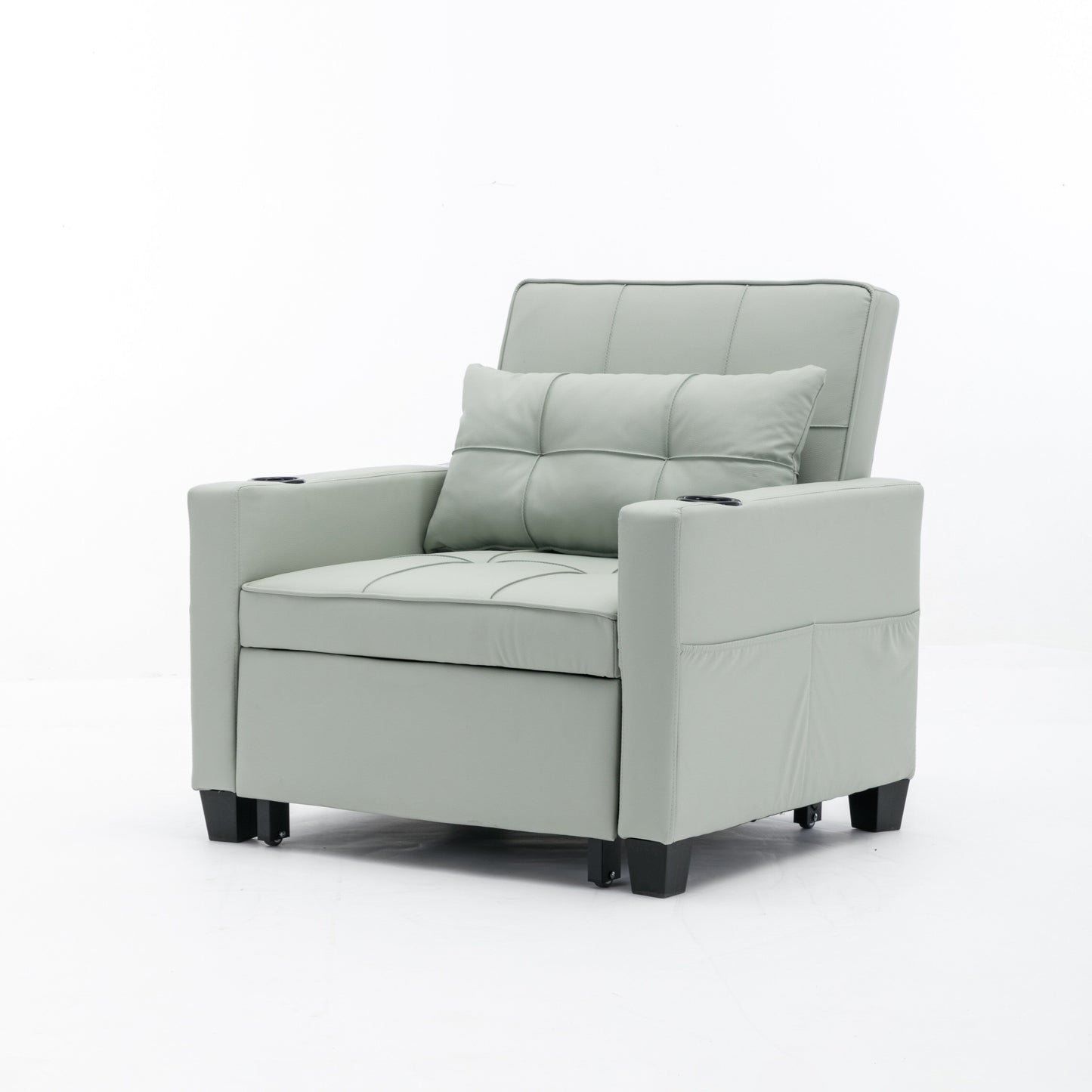 Faux Leather Convertible Sofa Bed with USB Ports