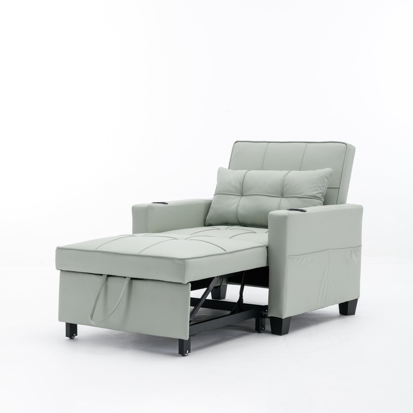 Faux Leather Convertible Sofa Bed with USB Ports