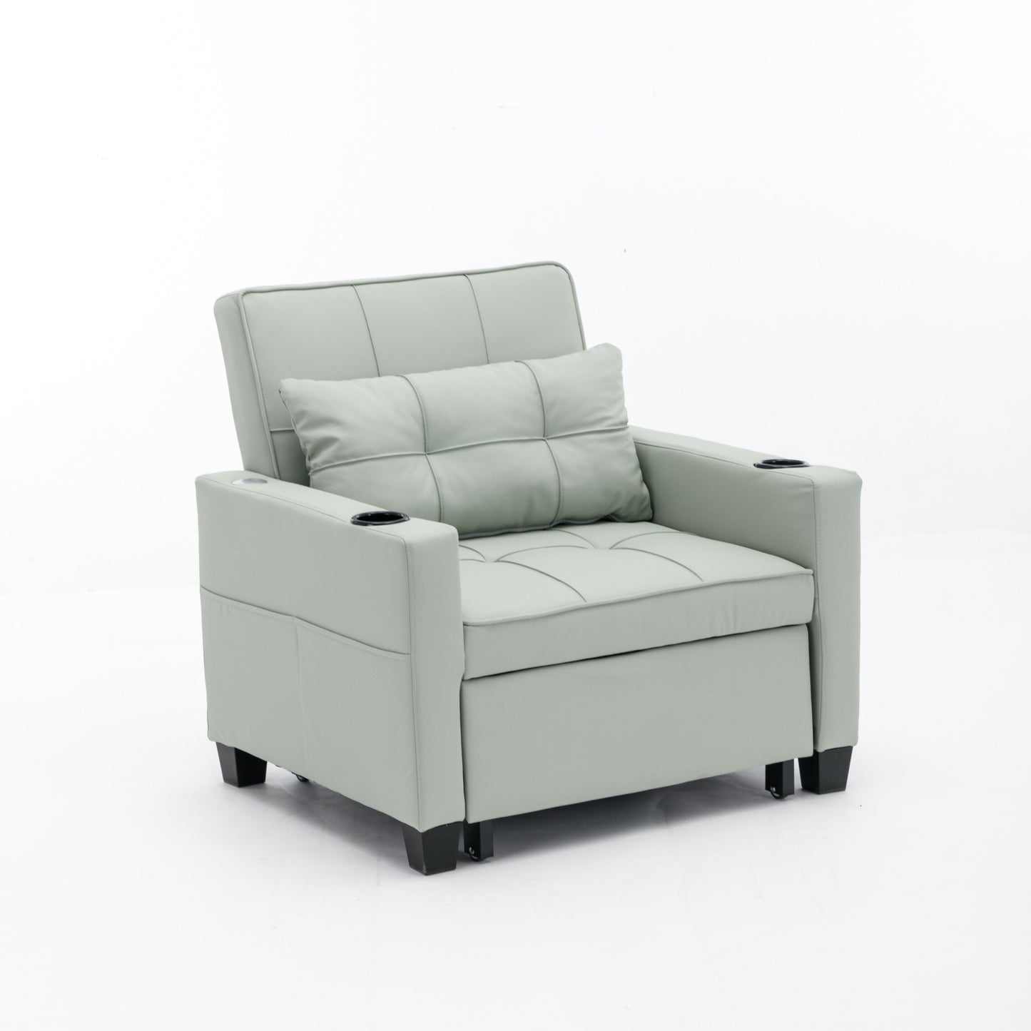 Faux Leather Convertible Sofa Bed with USB Ports