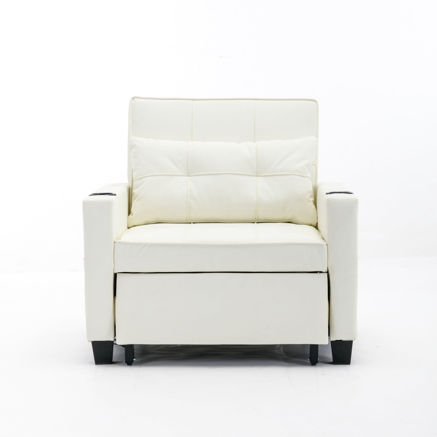 Faux Leather Convertible Sofa Bed with USB Ports