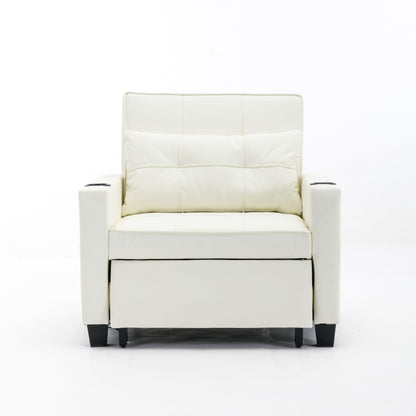 Faux Leather Convertible Sofa Bed with USB Ports