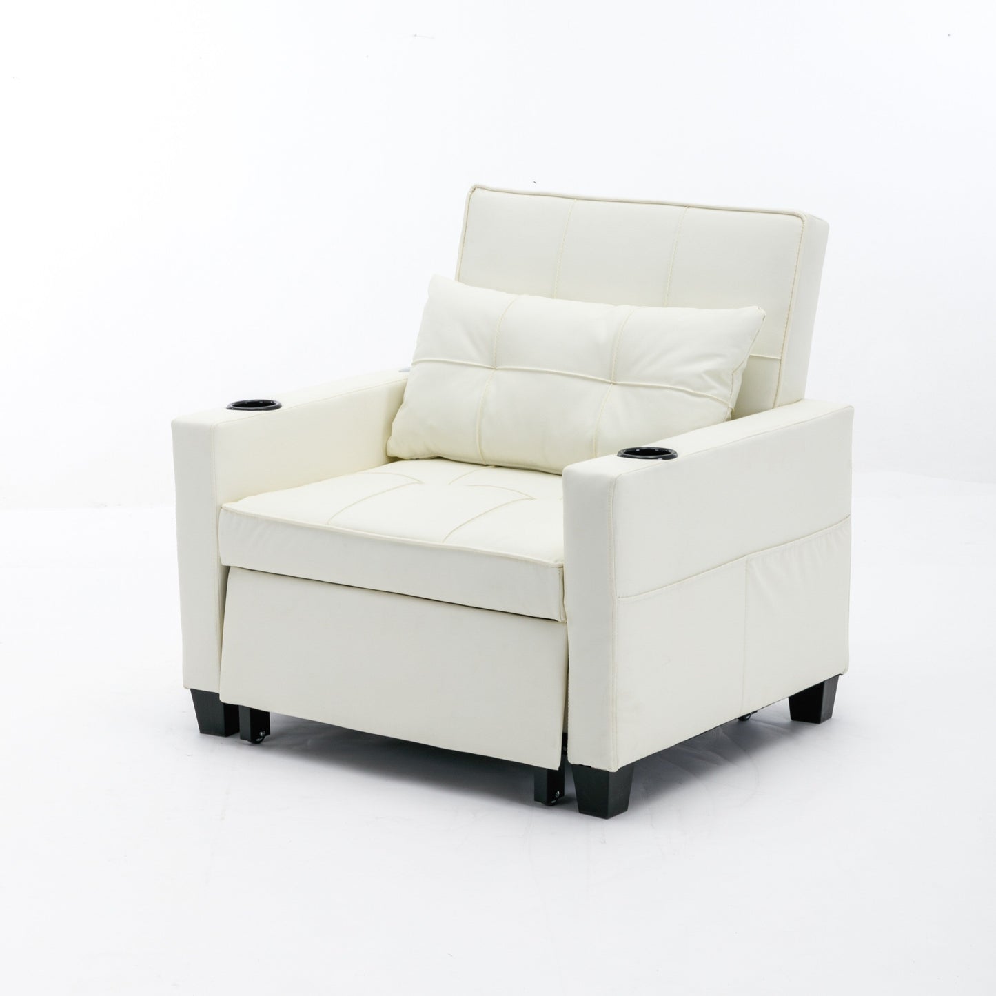 Faux Leather Convertible Sofa Bed with USB Ports