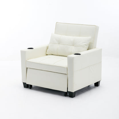 Faux Leather Convertible Sofa Bed with USB Ports