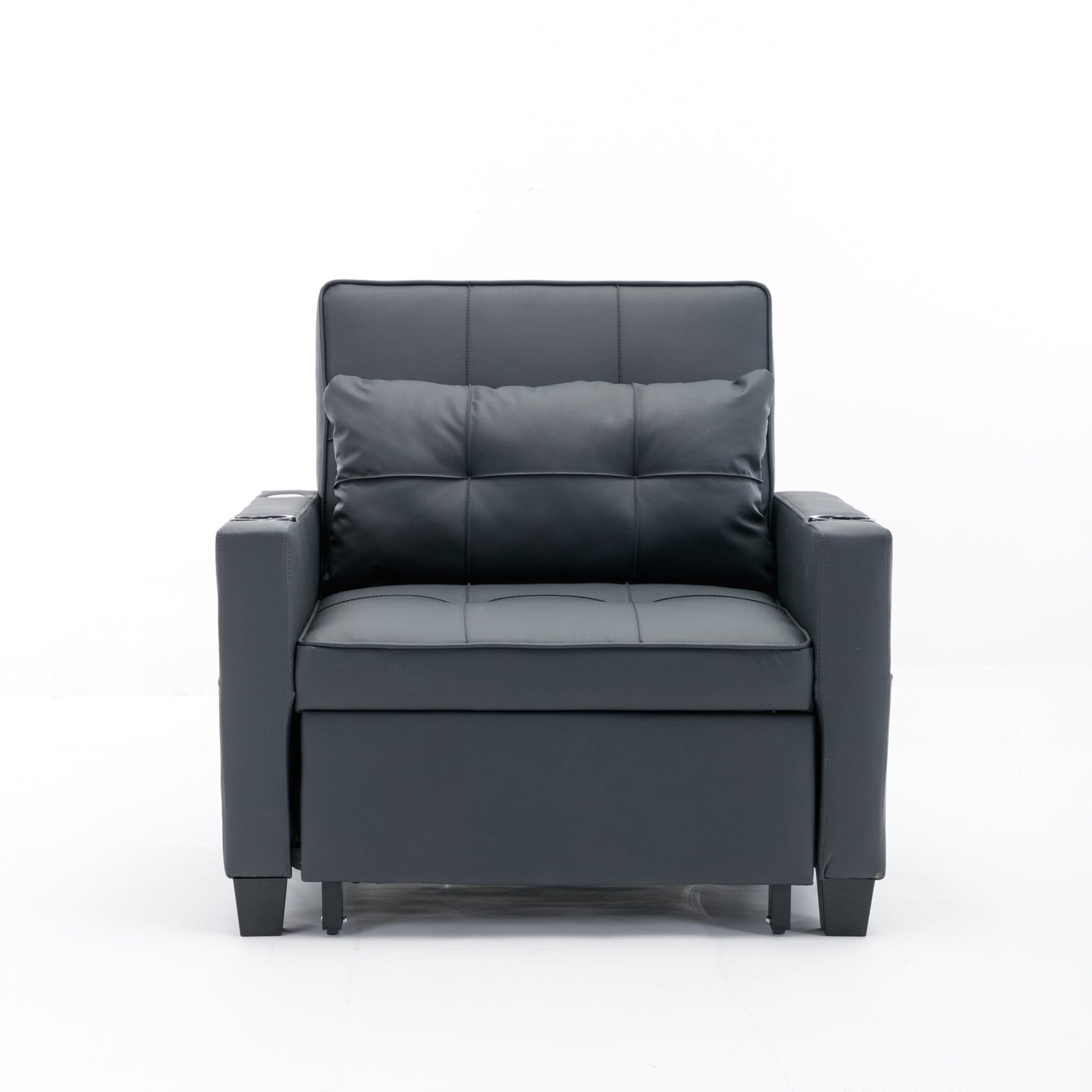 Faux Leather Convertible Sofa Bed with USB Ports