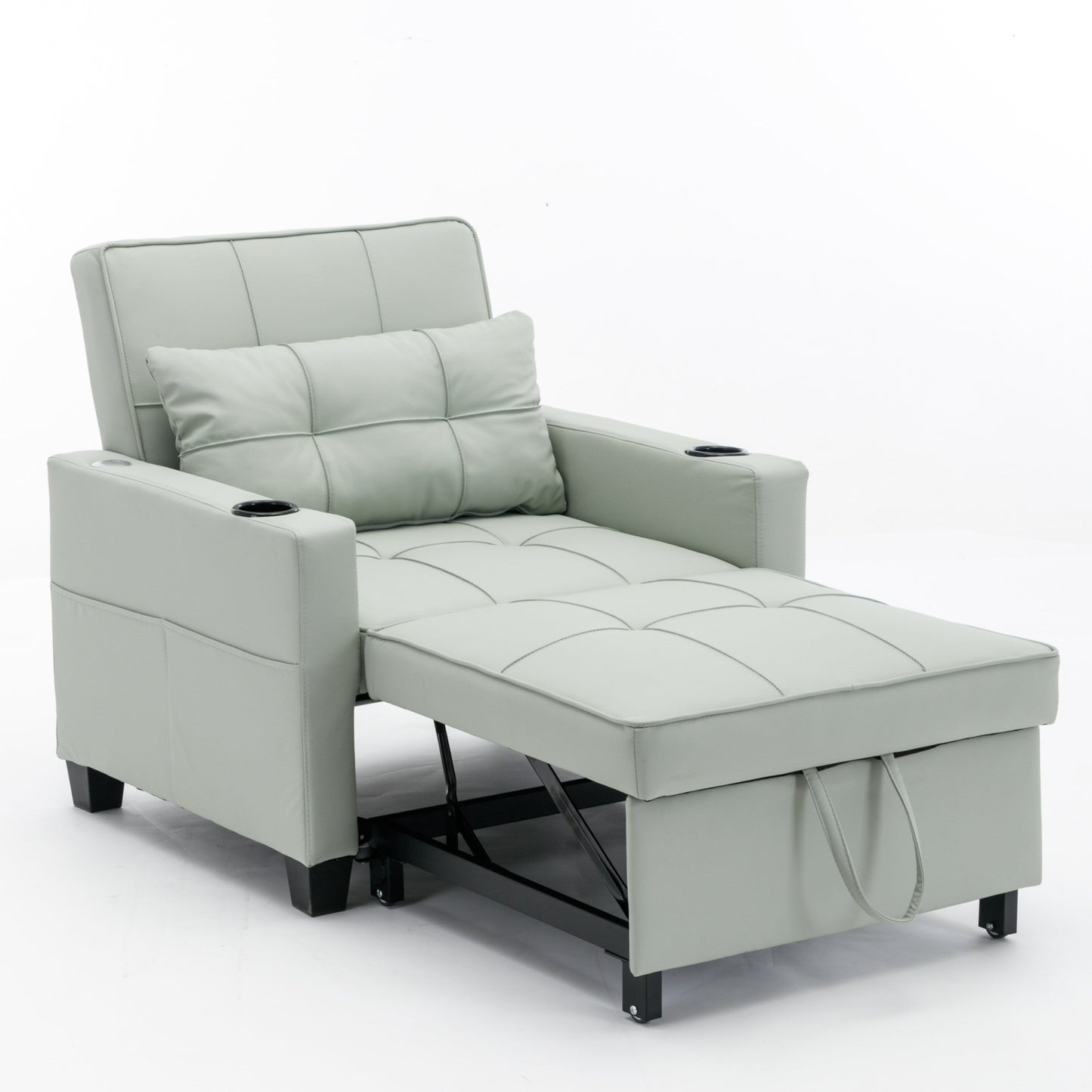 Faux Leather Convertible Sofa Bed with USB Ports