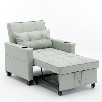Faux Leather Convertible Sofa Bed with USB Ports