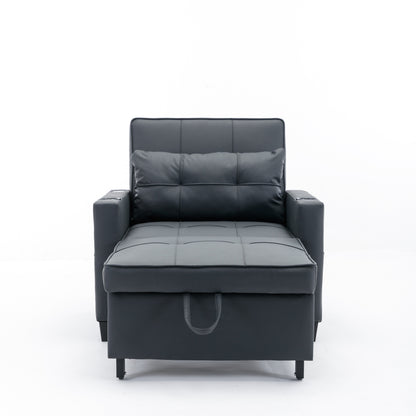 Faux Leather Convertible Sofa Bed with USB Ports