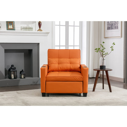 Faux Leather Convertible Sofa Bed with USB Ports