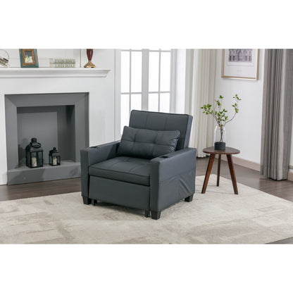 Faux Leather Convertible Sofa Bed with USB Ports