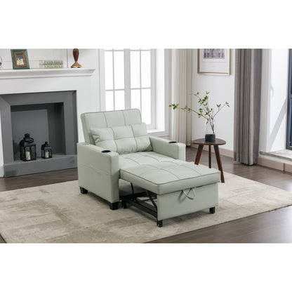Faux Leather Convertible Sofa Bed with USB Ports