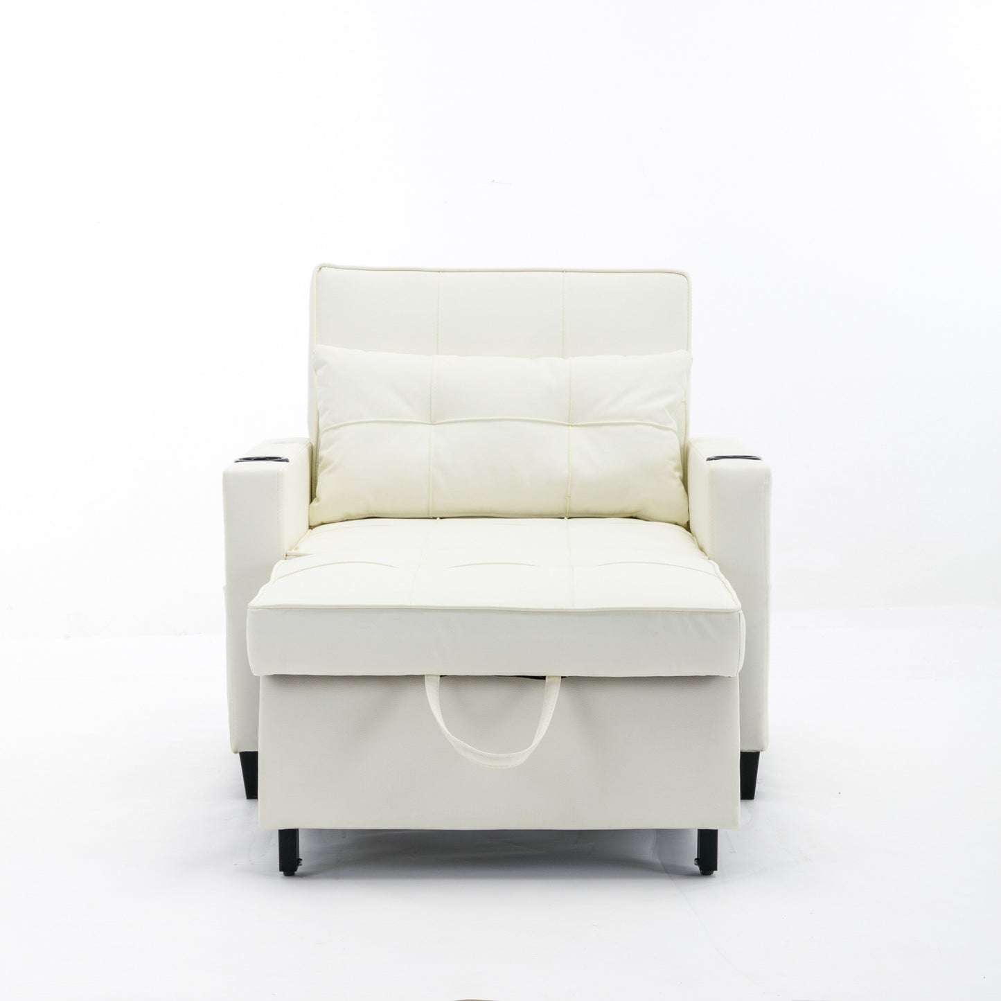 Faux Leather Convertible Sofa Bed with USB Ports
