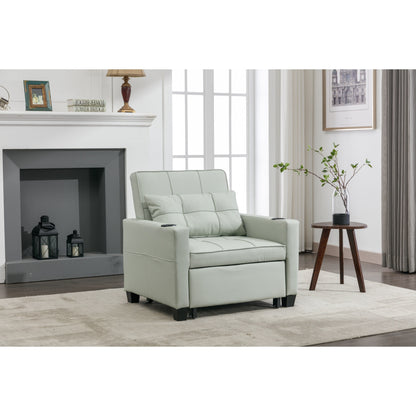 Faux Leather Convertible Sofa Bed with USB Ports