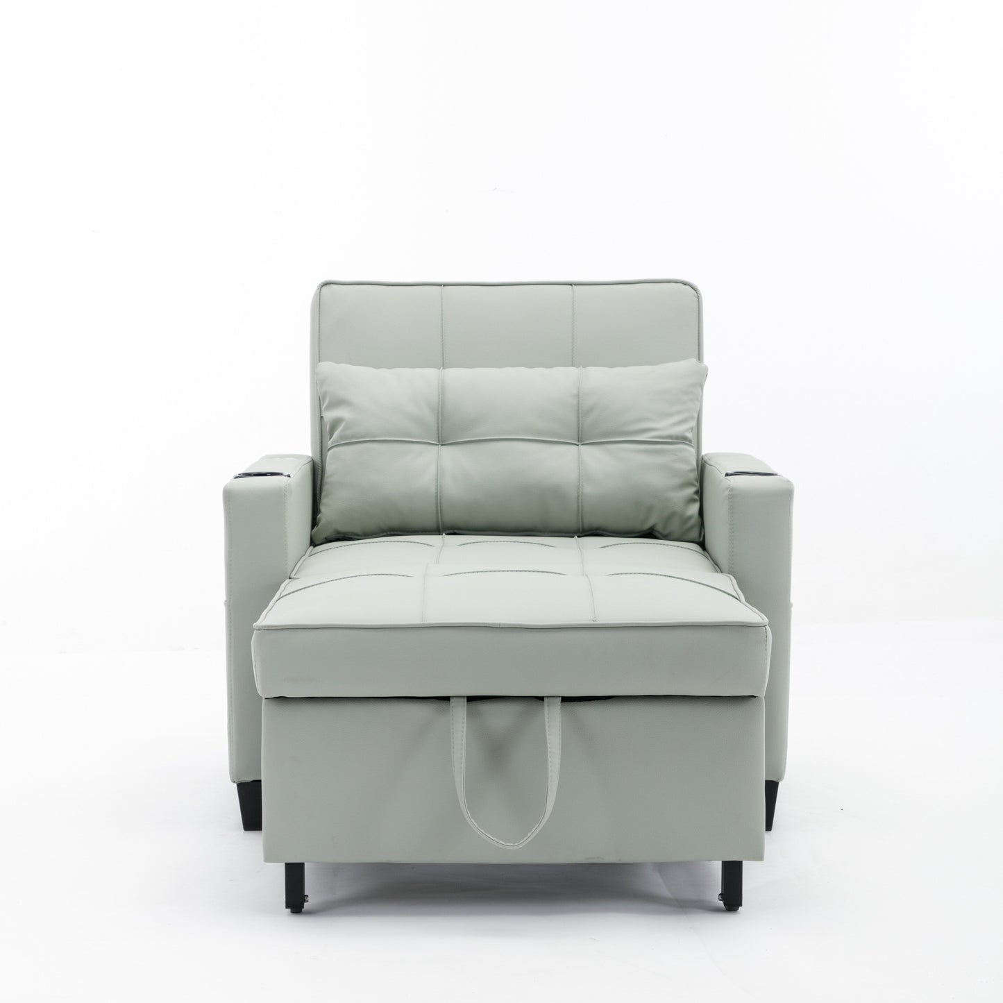 Faux Leather Convertible Sofa Bed with USB Ports