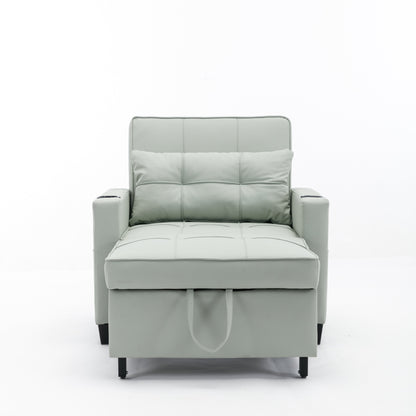 Faux Leather Convertible Sofa Bed with USB Ports